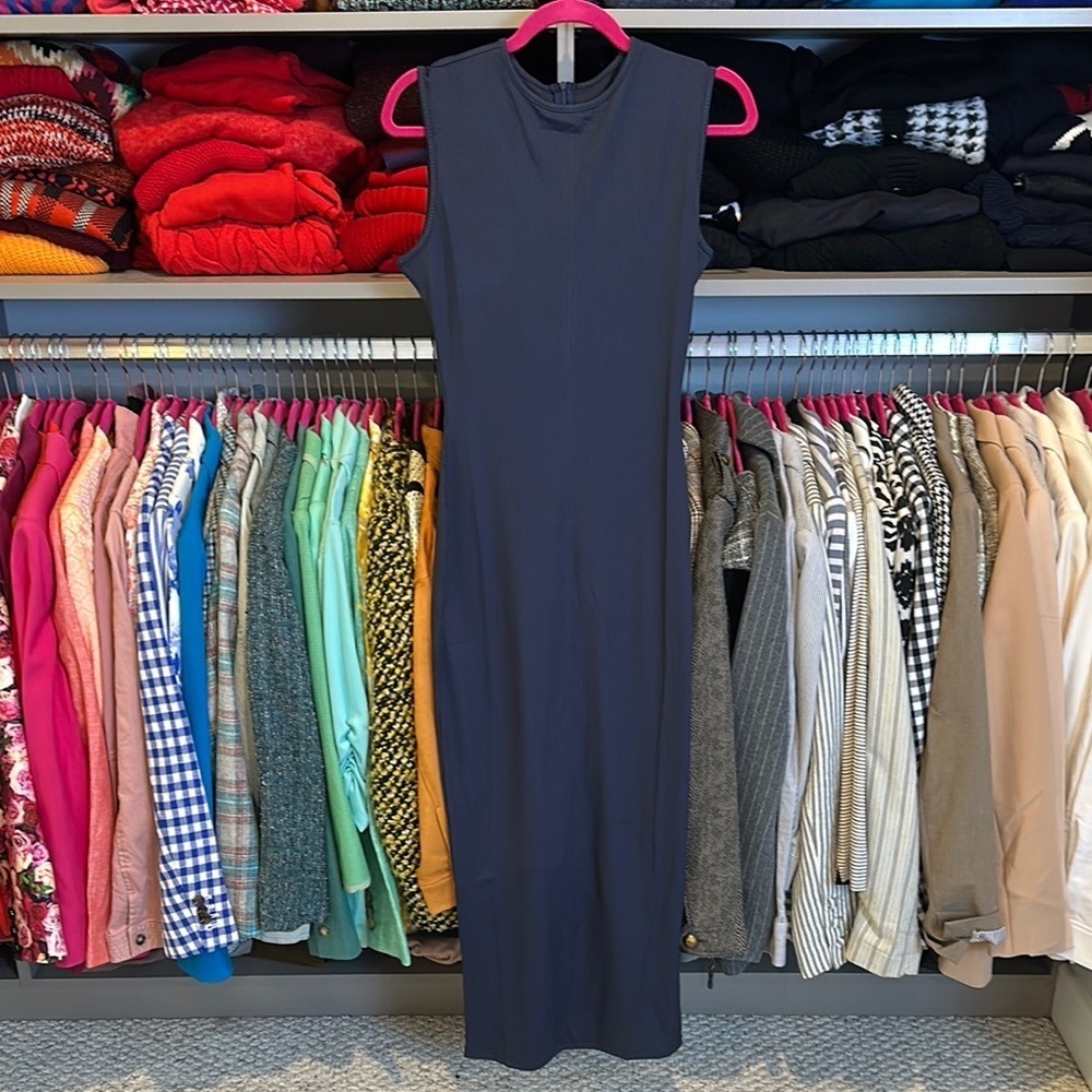 Unbranded navy sleeveless ribbed back zipper closure midi dress size S